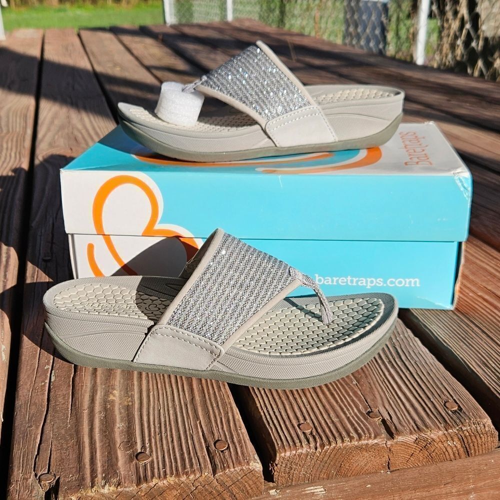 BareTraps Silver Sequins Open Toe Sandals Size 6.5